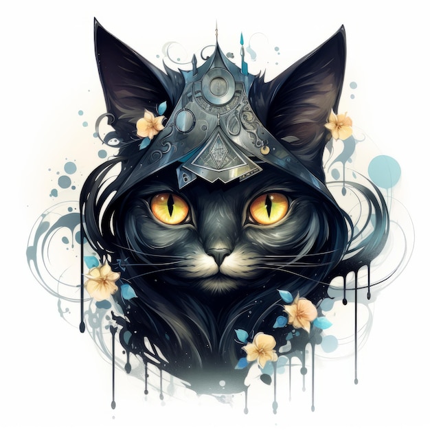 Gato lindo en un disfraz de steampunk Ilustración de animales de fantasía