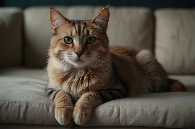 Foto gato lindo e calmo num sofá