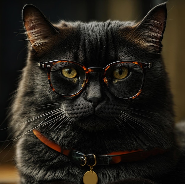 Gato lindo e inteligente con gafas