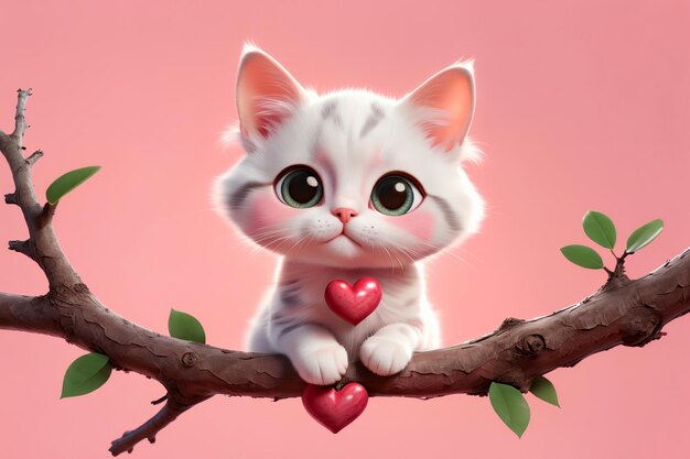 Foto un gato lindo enamorado sentado en una rama de un árbol con un corazón