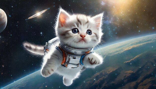 Gato lindo en el espacio exterior