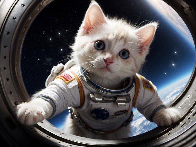 Foto gato lindo en el espacio exterior