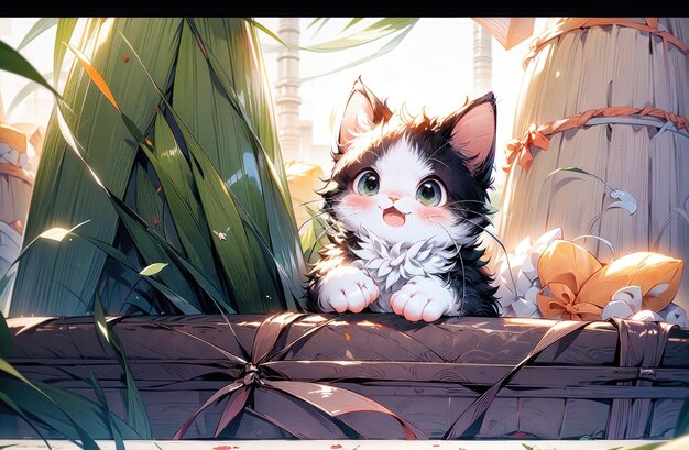 Gato lindo gatitos lindo gatito lindo sentado en el campo de flores gato anime lindo gato anime gatito c