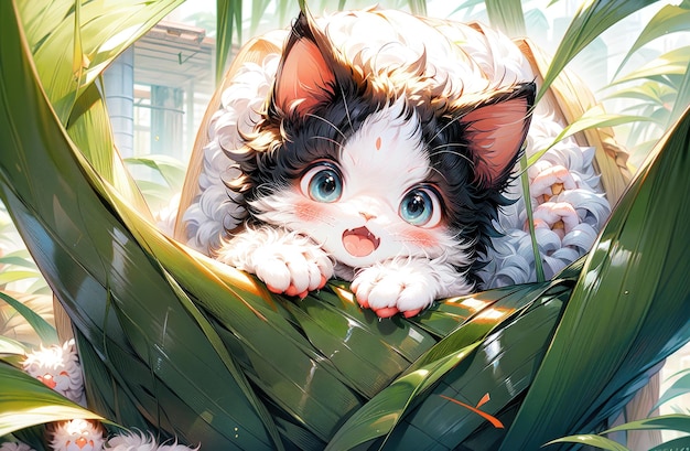 Gato lindo gatitos lindo gatito lindo sentado en el campo de flores gato anime lindo gato anime gatito c