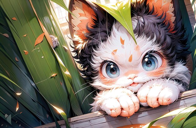 Foto gato lindo gatitos lindo gatito lindo sentado en el campo de flores gato anime lindo gato anime gatito c