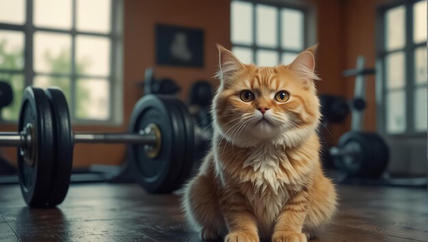 Gato lindo en el gimnasio