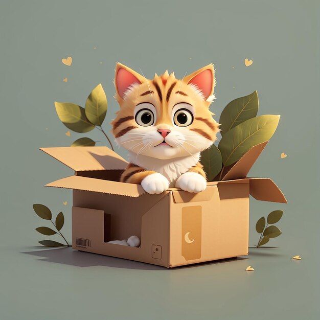 Gato lindo jugando en una caja de dibujos animados icona vectorial ilustración animal icona de la naturaleza concepto aislado plano