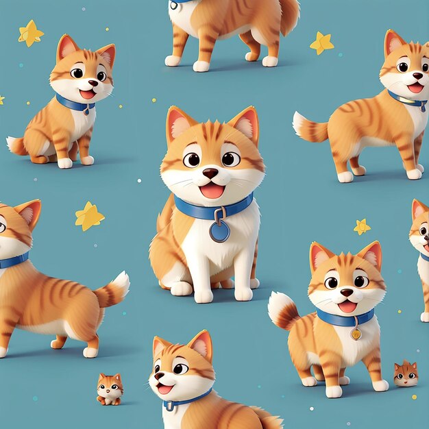 Gato lindo jugando con Shiba Inu Perro juntos Icono vectorial de dibujos animados Ilustración Icono de naturaleza animal Concepto aislado de carrito plano vectorial premium