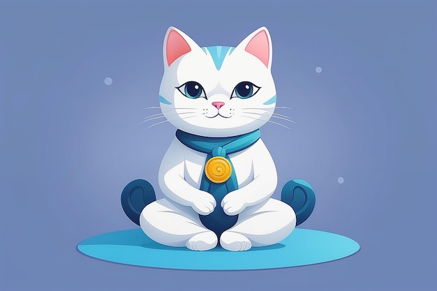 Gato lindo meditación yoga dibujos animados icono vectorial ilustración animal deporte icono concepto aislado plano