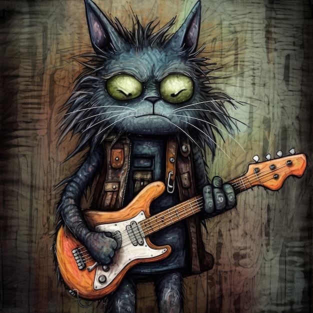 gato bajo lindo monstruo emo dibujos animados personaje camiseta diseño imprimible arte libro tatuaje bosquejo