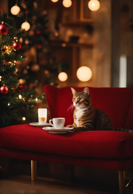 Gato lindo en Navidad