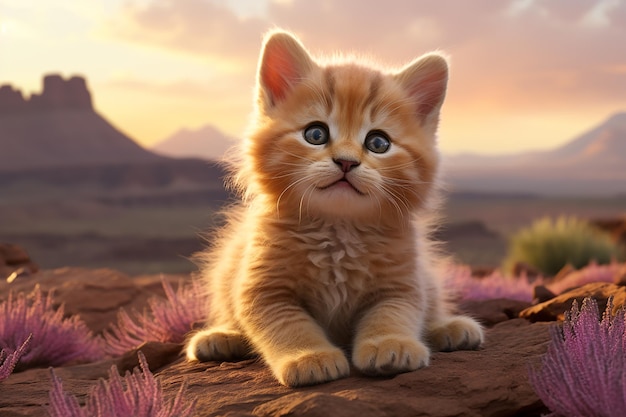 Gato lindo con ojos expresivos papel pintado de dibujos animados de estilo Pixar