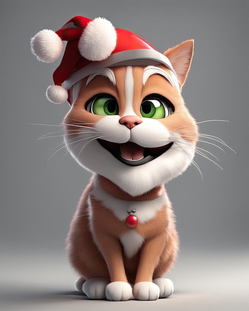 Foto gato lindo realista renderizado en traje de navidad en 3d