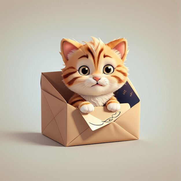 Foto gato lindo en sobre icono vectorial de dibujos animados ilustración de animal icono de correo concepto aislado vect premium