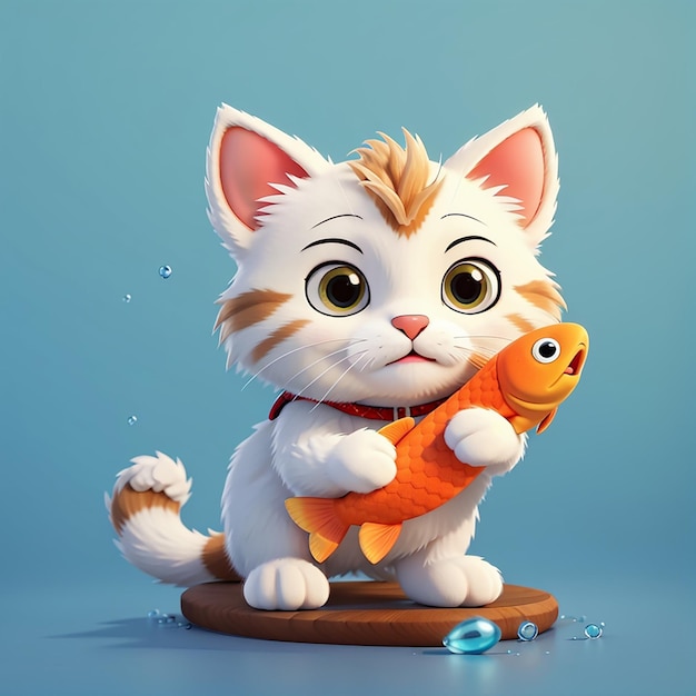 Gato lindo sosteniendo un pez tablero de dibujos animados ilustración de icono vectorial animal concepto de icono de naturaleza aislado