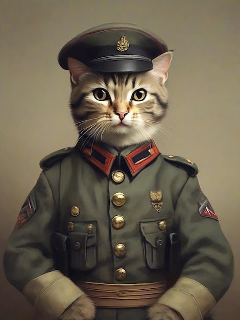 Gato lindo con uniforme de soldado