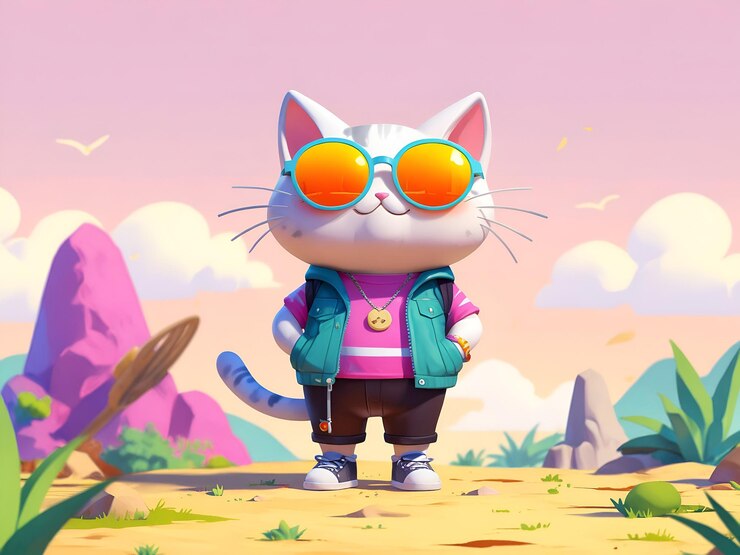 un gato lindo usando gafas de sol con un traje genial