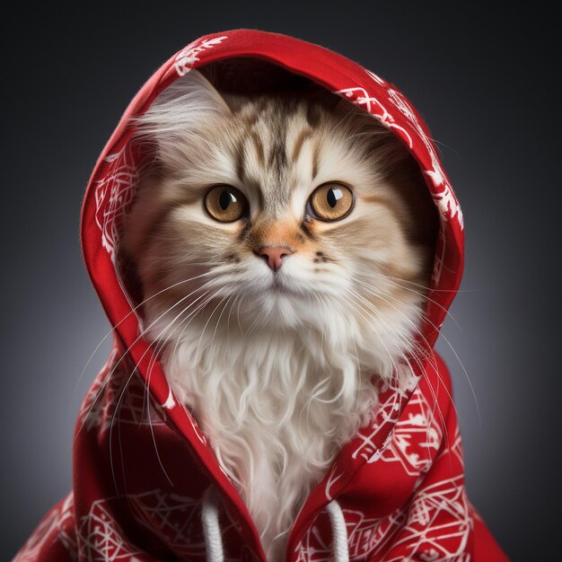 gato lindo vestido de Papá Noel sobre un fondo gris foto de alta calidad