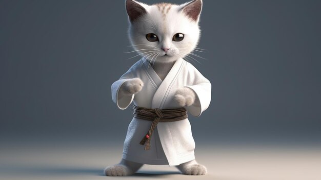 Foto gato lutador de karatê com kimono criado com ia generativa