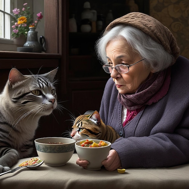 Gato y madre vieja