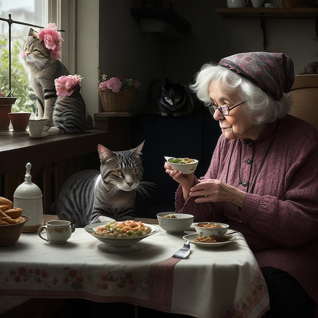 Gato y madre vieja