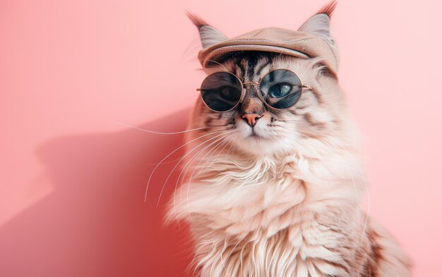 Gato Maine Coon con gafas de sol en un fondo profesional