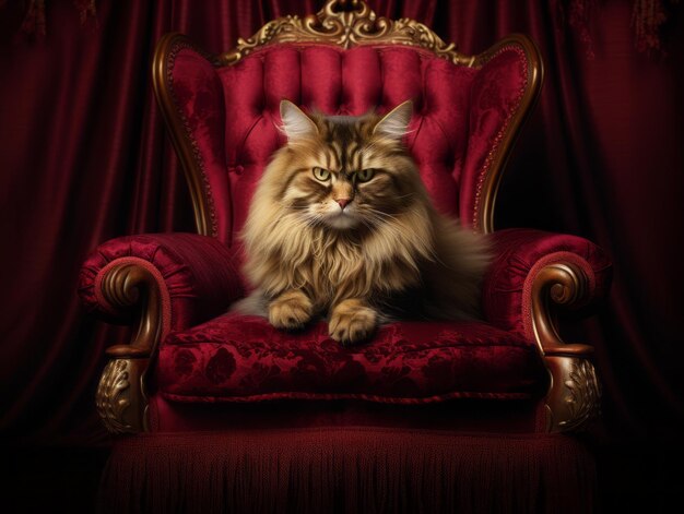 gato majestoso posou em uma cadeira luxuosa