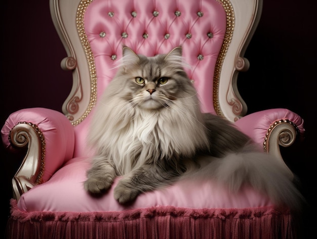 gato majestuoso posado en una silla lujosa