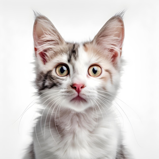 Un gato con una mancha blanca y marrón en la cara.