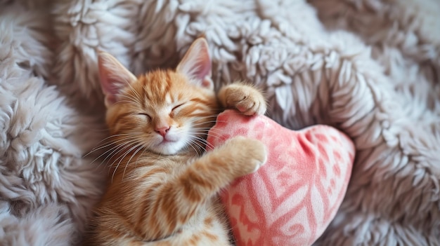 Gato en una manta con un corazón suave