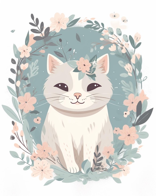 Un gato en un marco floral.