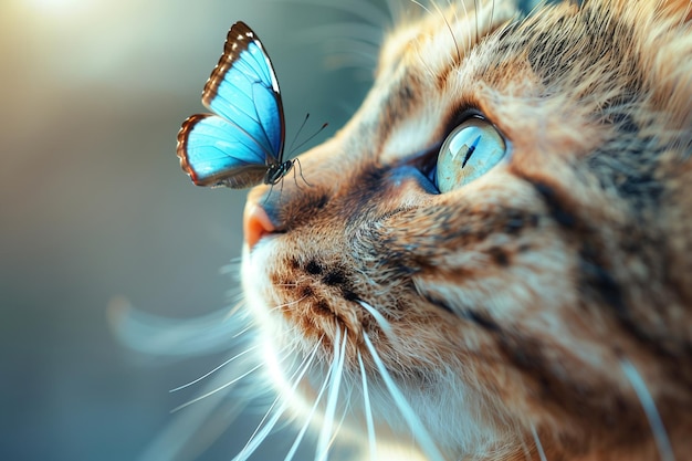 Foto un gato con una mariposa en la nariz