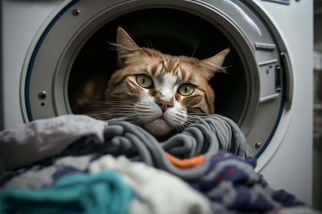 Gato se metió en la lavadora con ropa IA generativa