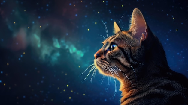 Gato mirando hacia arriba en el espacio