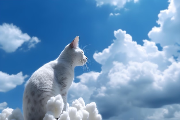 Foto un gato está mirando hacia el cielo.