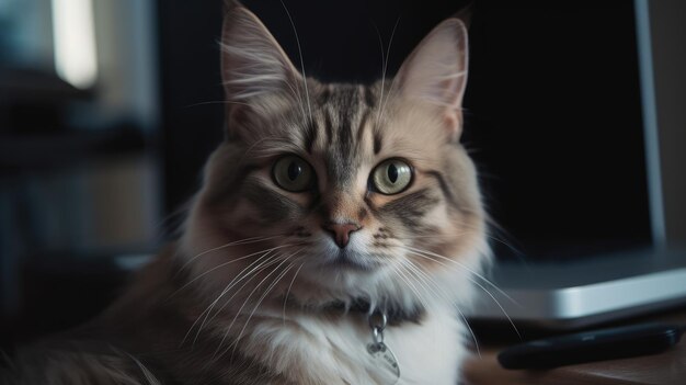 Gato mirando a la computadora portátil