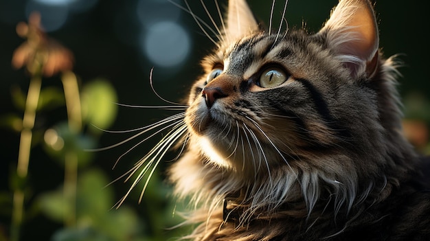 gato mirando de lado con fondo borroso