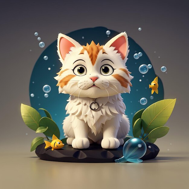 gato mirando a los peces dibujos animados ilustración del icono vectorial