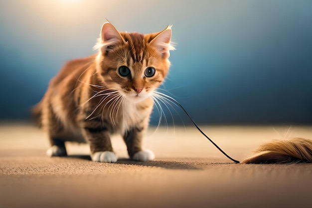 Un gato mirando a un ratón en el suelo.