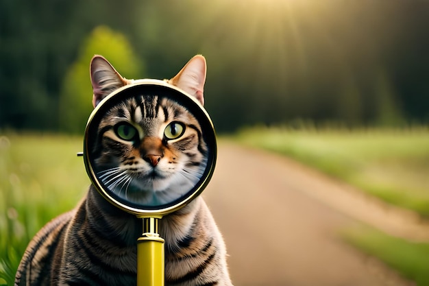 Foto un gato mirando a través de una lupa