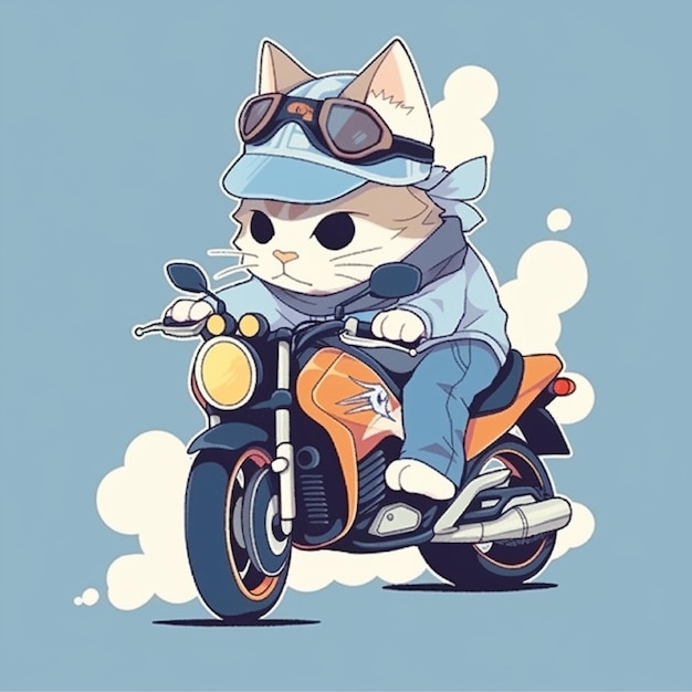 gato montando motocicleta catoon ilustración de personaje