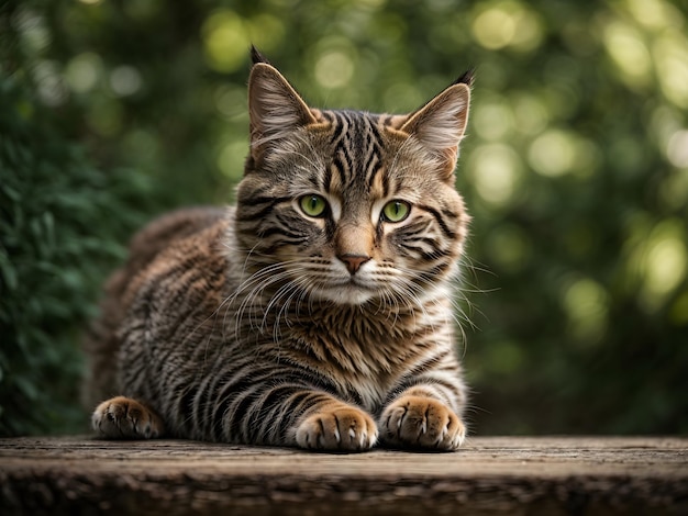 Gato Na Madeira Com Fundo Verde