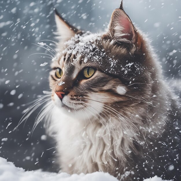 Foto gato na neve fotografia