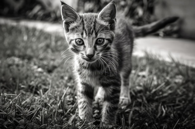 Gato na rua preto e branco Generative AI