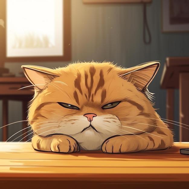 el gato naranja está holgazaneando sobre la mesa