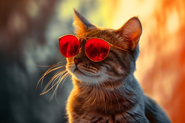 gato naranja con gafas rojas fotografía de retrato de gato generativa ai