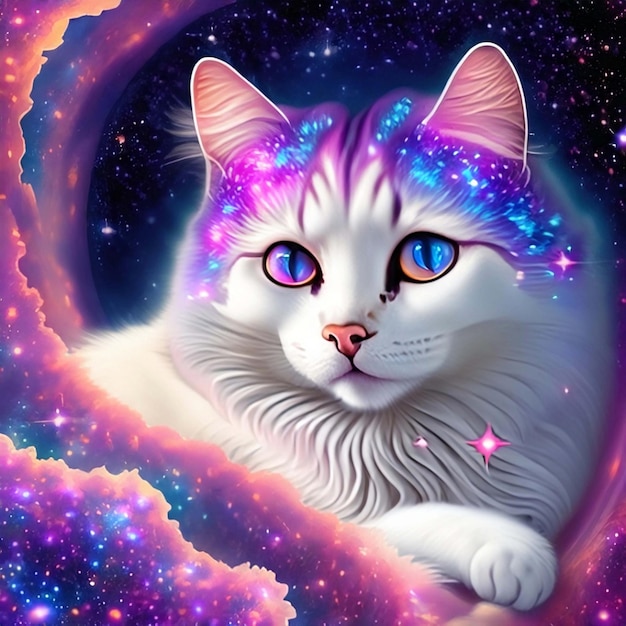 un gato en la nebulosa espacial con un fondo del universo galáctico brillante