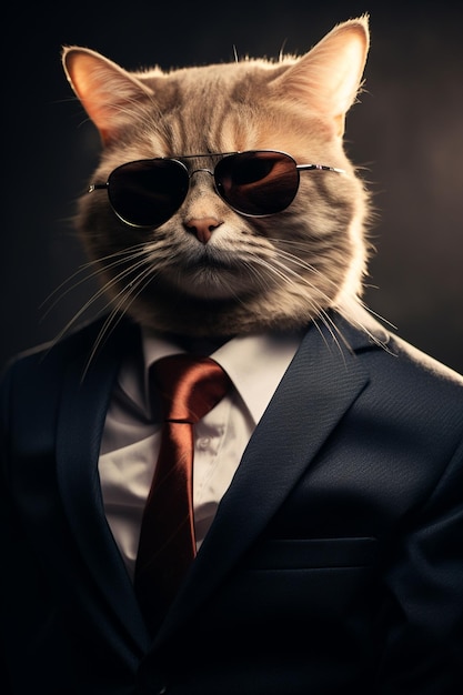 Foto un gato de negocios con una camisa, corbata y chaqueta