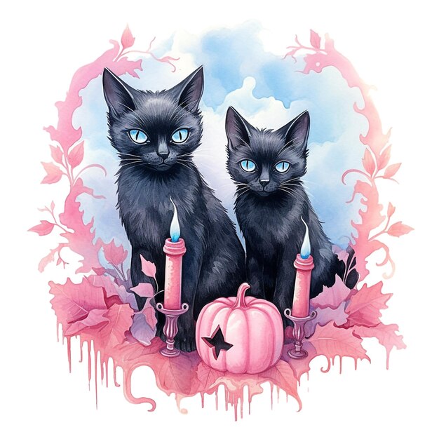 Gato negro acuarela pastel de Halloween