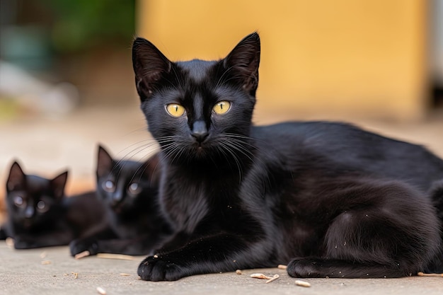Gato negro con camada de gatitos recién nacidos creados con ai generativa